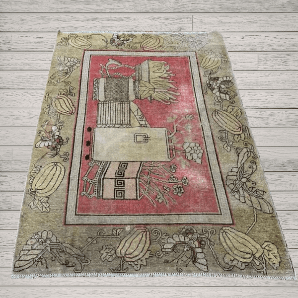 Antique Khotan Rug | Stylized Vases Design | 5x7