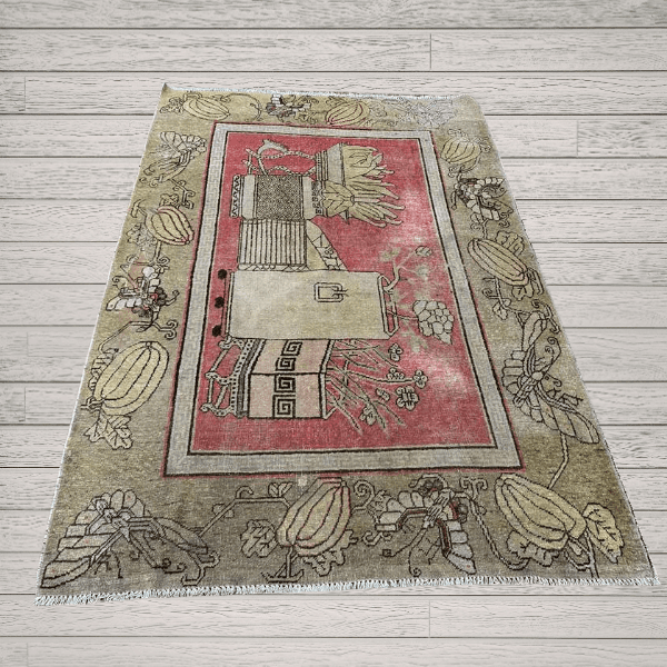 Antique Khotan Rug | Stylized Vases Design | 5x7