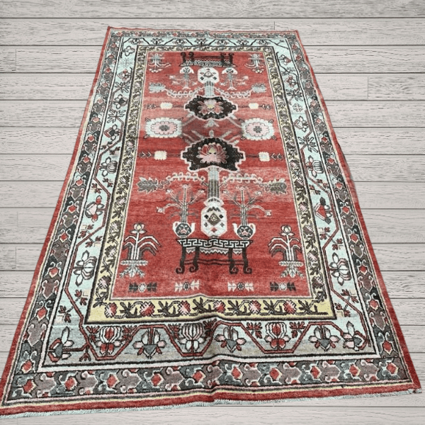 Antique Khotan Rug | Stylized Vases Design | 5x7