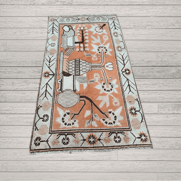 Antique Khotan Rug | Stylized Vases & Flowers | 5x8