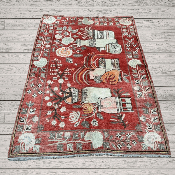 Antique Khotan Rug | Stylized Vases Design | 5x8