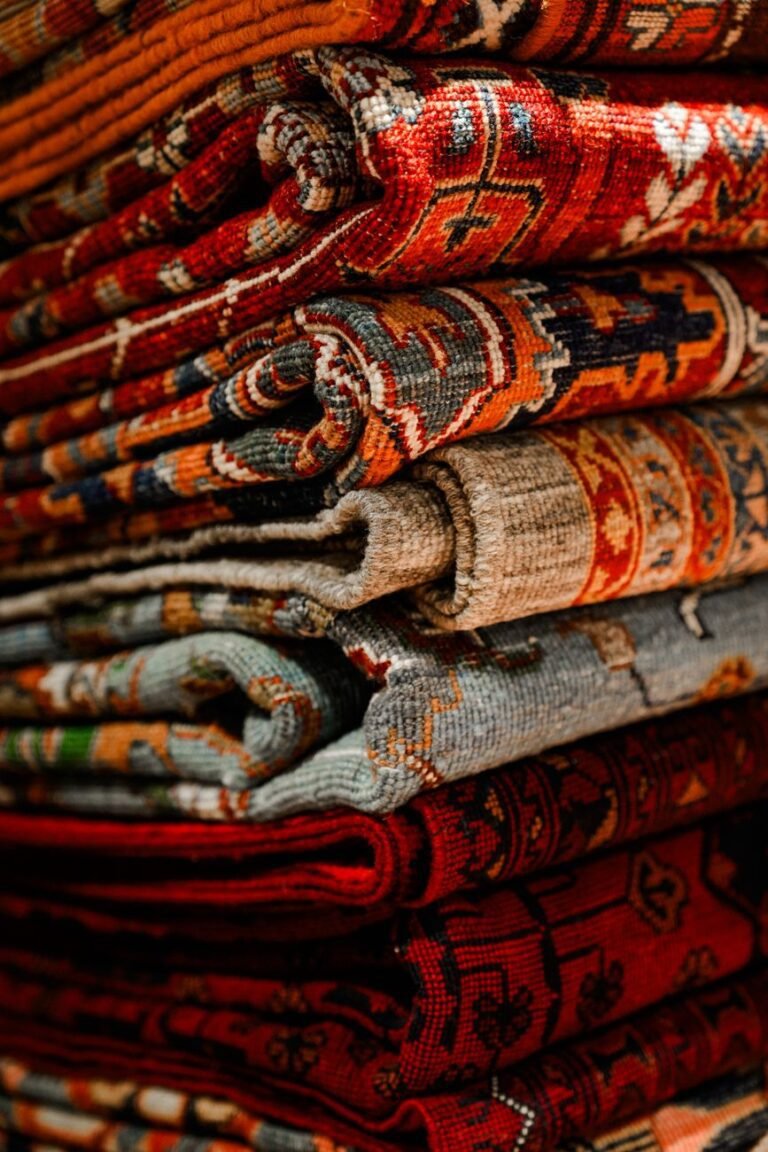 vibrant stacked persian rugs close up
