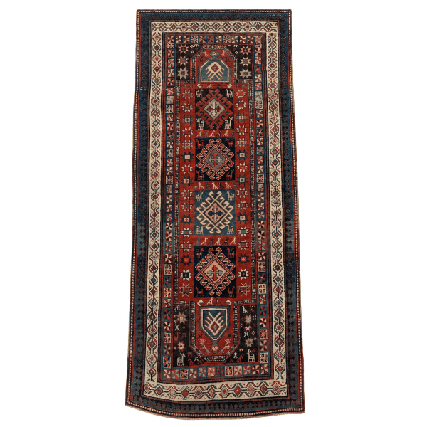 Antique Kazak Runner | Tribal Medallions & Animal Motifs | 3x8