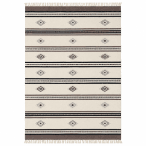Handwoven Indian Kilim Rug | Ivory Field With Striped Tribal Design | 6x9