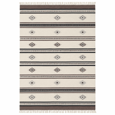 Handwoven Indian Kilim Rug | Ivory Field With Striped Tribal Design | 6x9