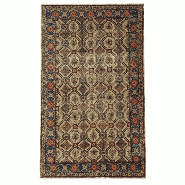 Antique Cappadocia Turkish Rug | Diamond Floral Geometric Design |4x7