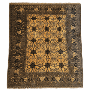 Vintage Afghan Rug 9x10 – 8-Point Star Motif in Golden Beige