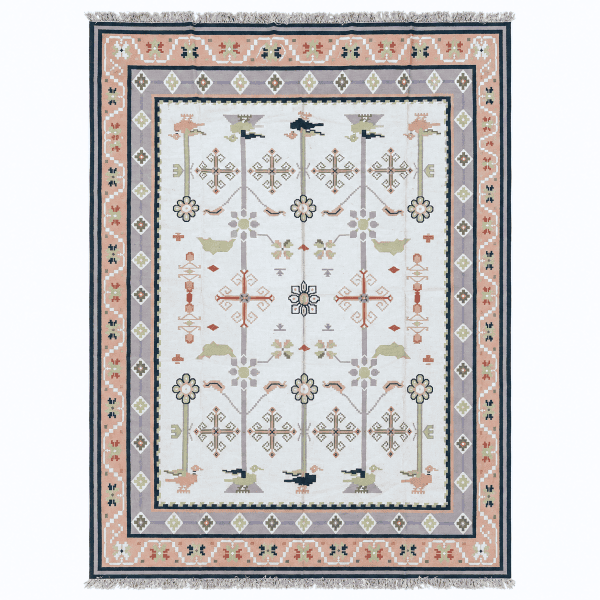 Handmade Dhurrie | Pastel Indian Flatweave Kilim | 12x15