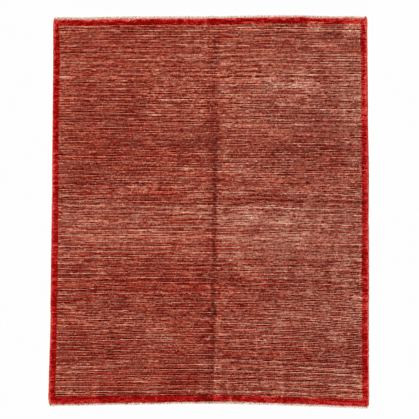 Vintage Turkish Striated Rug in Red, Ivory, and Brown | 6x8