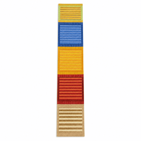 A striking and modern handwoven kilim runner, featuring a bold Scandinavian-inspired color block composition, 1'9" x 11'0"