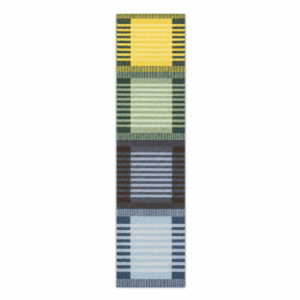 A beautifully balanced handwoven kilim runner with a bold yet refined Scandinavian-inspired color block design. This piece translates modern minimalism into a warm, textural flatweave, 1'8" x 8'8"