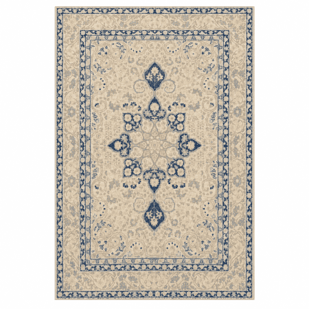 An elegant and finely detailed antique blue floral rug, showcasing the delicate artistry and refined weaving associated with the well known  Turkish Sivas tradition, 3'7" x 5'10" 