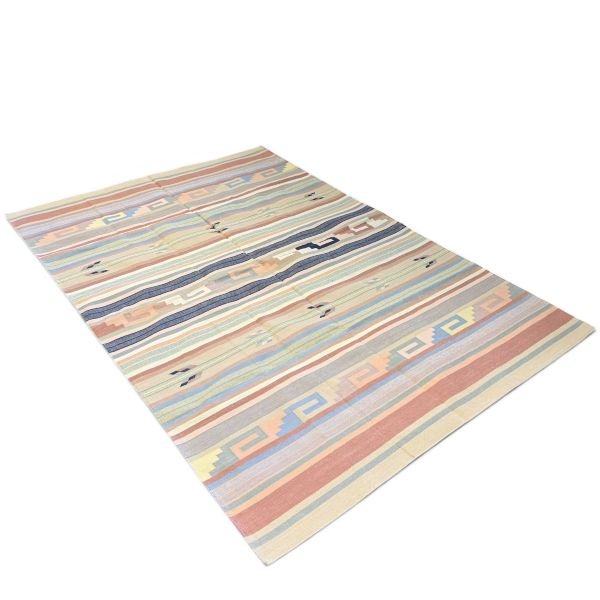 Handwoven Durrie Kilim Rug | Striped Tribal Design | 6x9