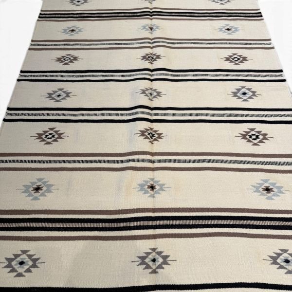Handwoven Indian Kilim Rug | Ivory Field With Striped Tribal Design | 6x9