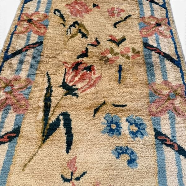 Floral Vintage Turkish Runner | 1960s Design in Soft Pastels | 3x9