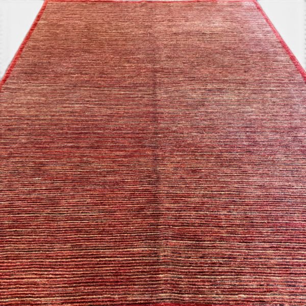 Vintage Turkish Striated Rug in Red, Ivory, and Brown | 6x8