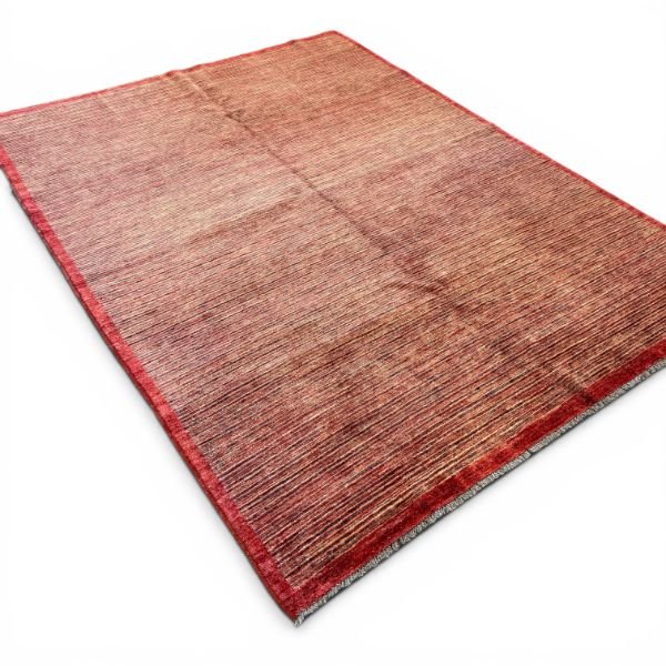 Vintage Turkish Striated Rug in Red, Ivory, and Brown | 6x8