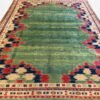 Vintage Turkish Rug | Green Field  Geometric Border | 9x11