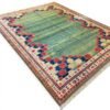 Vintage Turkish Rug | Green Field  Geometric Border | 9x11