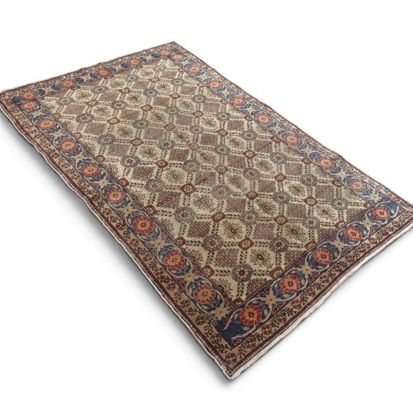 Antique Cappadocia Turkish Rug | Diamond Floral Geometric Design |4x7