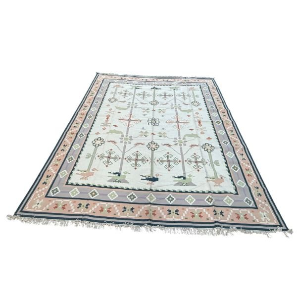 Handmade Dhurrie | Pastel Indian Flatweave Kilim | 12x15