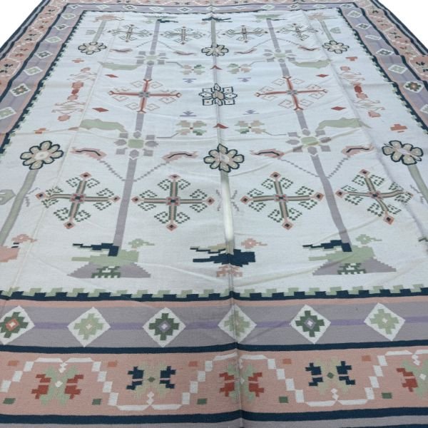 Handmade Dhurrie | Pastel Indian Flatweave Kilim | 12x15