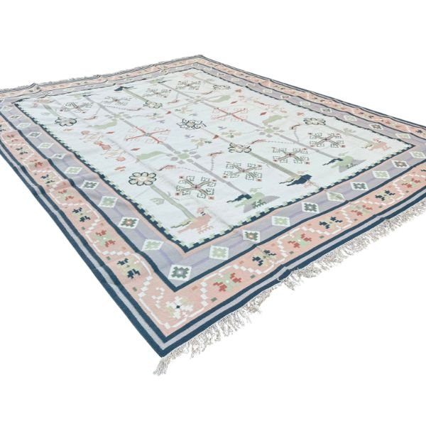 Handmade Dhurrie | Pastel Indian Flatweave Kilim | 12x15