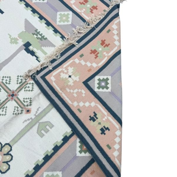 Handmade Dhurrie | Pastel Indian Flatweave Kilim | 12x15