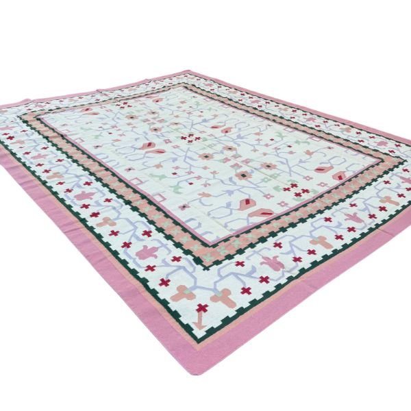 Handmade Indian Pastel Flatweave  | Dhurrie Kilim | 12x15