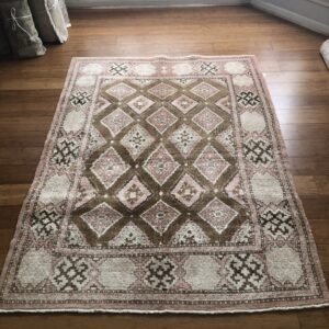 Vintage Turkish Rug | Pink & Brown Diamond Pattern | 4x6