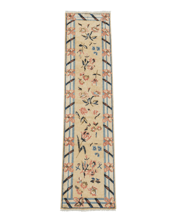 Floral Vintage Turkish Runner | 1960s Design in Soft Pastels | 3x9