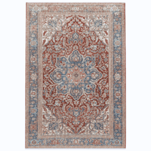 An exceptional antique Heriz rug featuring a soft floral medallion set within a richly decorated red field. Antique washed for a beautifully muted and timeless palette, 7'9" x 10'9" 