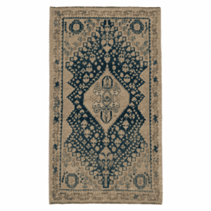 Antique Qashqai Rug | Ivory Field with Blue Geometric Medallion | 3x5