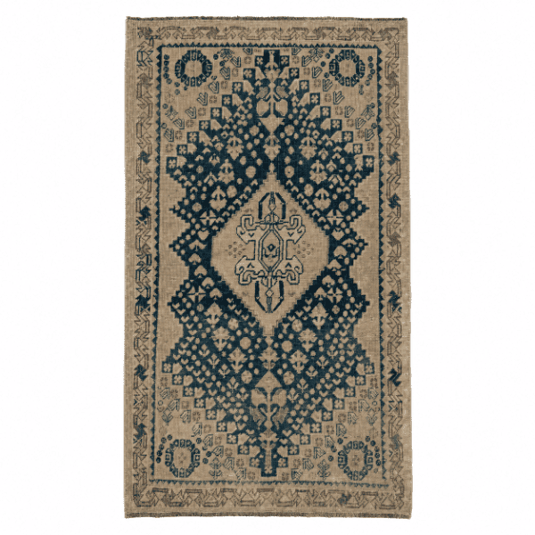 Antique Qashqai Rug | Ivory Field with Blue Geometric Medallion | 3x5