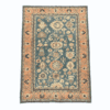 vintage sultanabad floral design 7x10 A beautifully balanced vintage Sultanabad-style rug featuring large-scale floral motifs on a soft green-blue field with a warm beige-peach border, 7'3" x 9'6"
