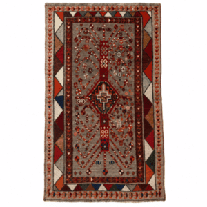 Antique Qashqai Rug | Geometric Medallions and Bold Tribal Border | 4x7