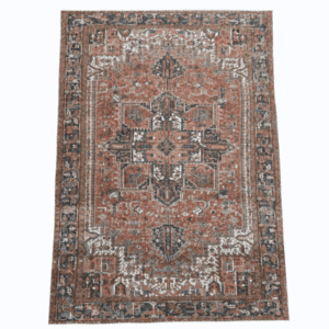 A striking antique Heriz rug featuring a bold geometric medallion and stylized tribal motifs in a beautifully softened, antique-washed palette, 9'2" x 12'5"