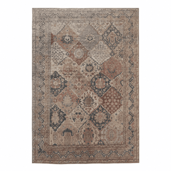 Antique Gordes Rug | Soft Neutral Diamond Tile Design |  7x9