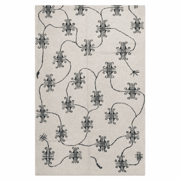 Modern Central Asian Felt Rug | Black Tribal Motif | 10x15