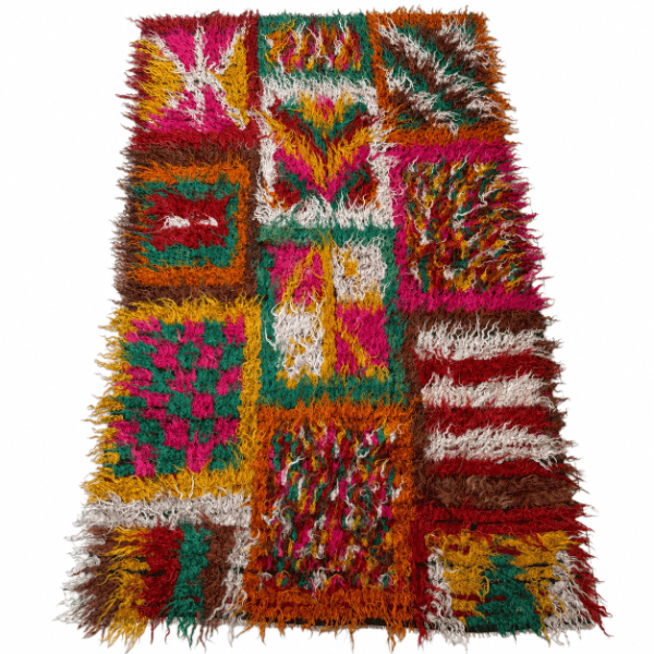 Vintage Filikli Tulu Rug | Long Pile Rug with Patchwork Design | 5x8