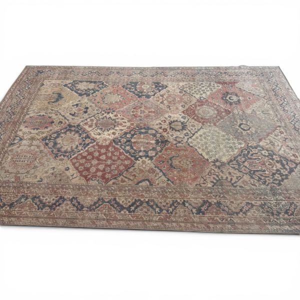 Antique Gordes Rug | Soft Neutral Diamond Tile Design |  7x9