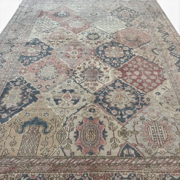 Antique Gordes Rug | Soft Neutral Diamond Tile Design |  7x9