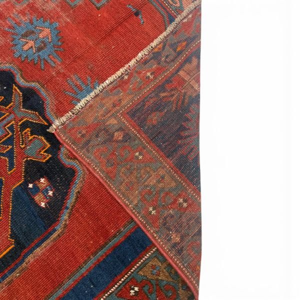 Antique Kazak Rug | Bold Red Field with Blue Medallion | 4x6