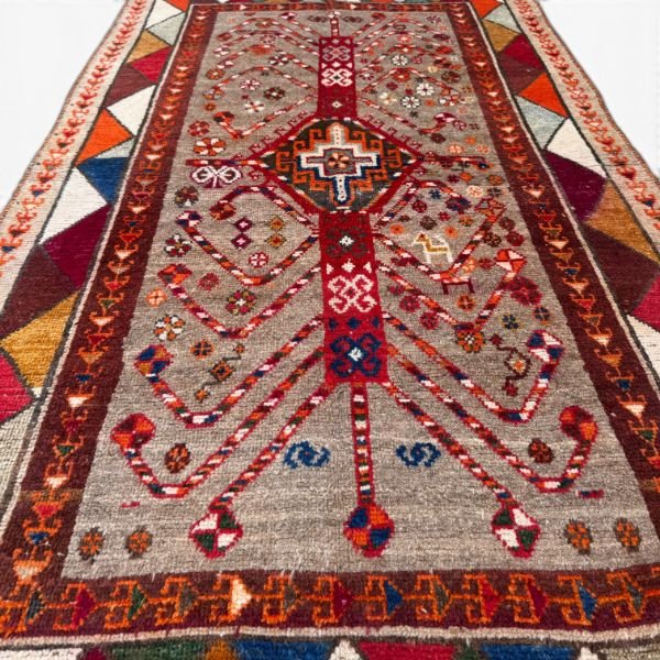 Antique Qashqai Rug | Geometric Medallions and Bold Tribal Border | 4x7