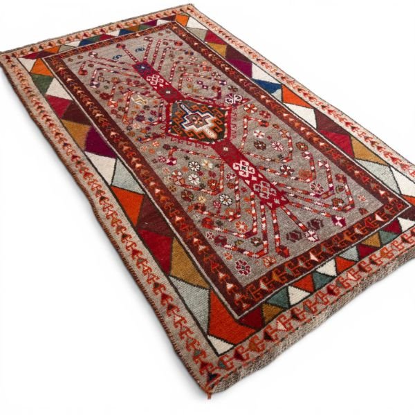 Antique Qashqai Rug | Geometric Medallions and Bold Tribal Border | 4x7