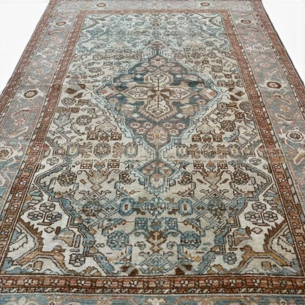Vintage Malayer Rug | Ivory and Light Blue Central Medallion | 4x7