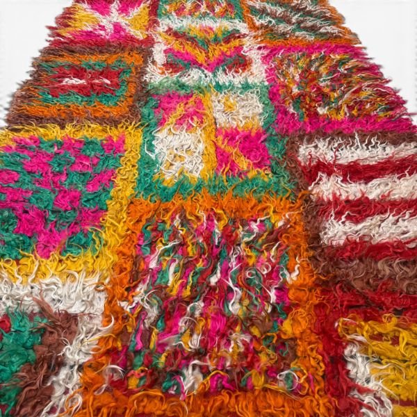 Vintage Filikli Tulu Rug | Long Pile Rug with Patchwork Design | 5x8