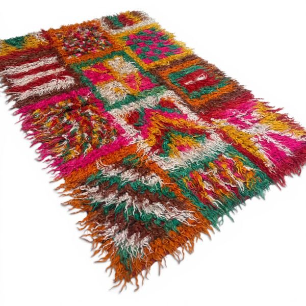 Vintage Filikli Tulu Rug | Long Pile Rug with Patchwork Design | 5x8