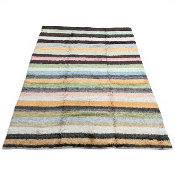 Contemporary Turkish Tulu Rug | Pastel Striped Design | 9x12