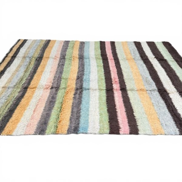 Contemporary Turkish Tulu Rug | Pastel Striped Design | 9x12